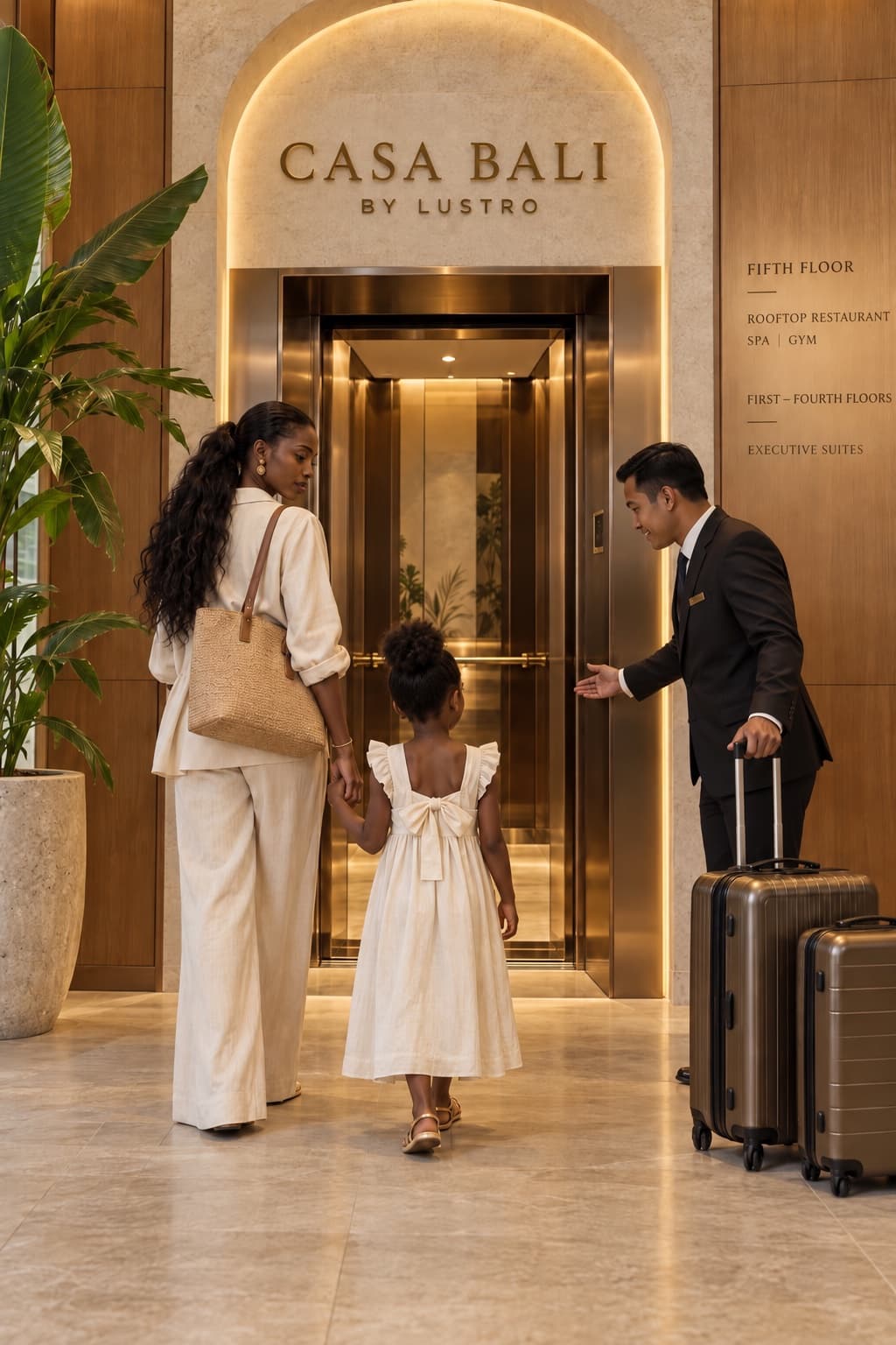 Guests arriving at the Casa Bali lift lobby